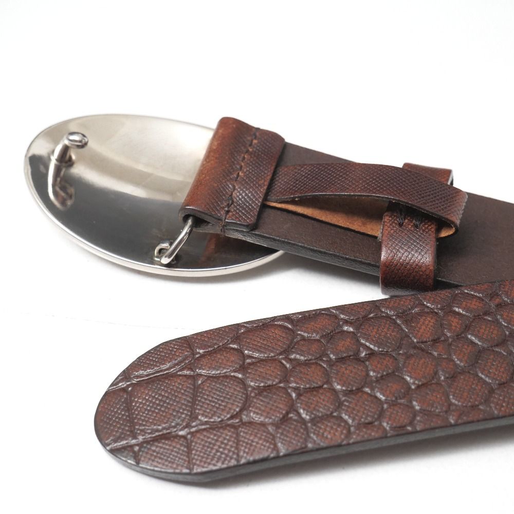 Prada Belt 90/36 Croco Embossed Leather Logo Buckle — view 4