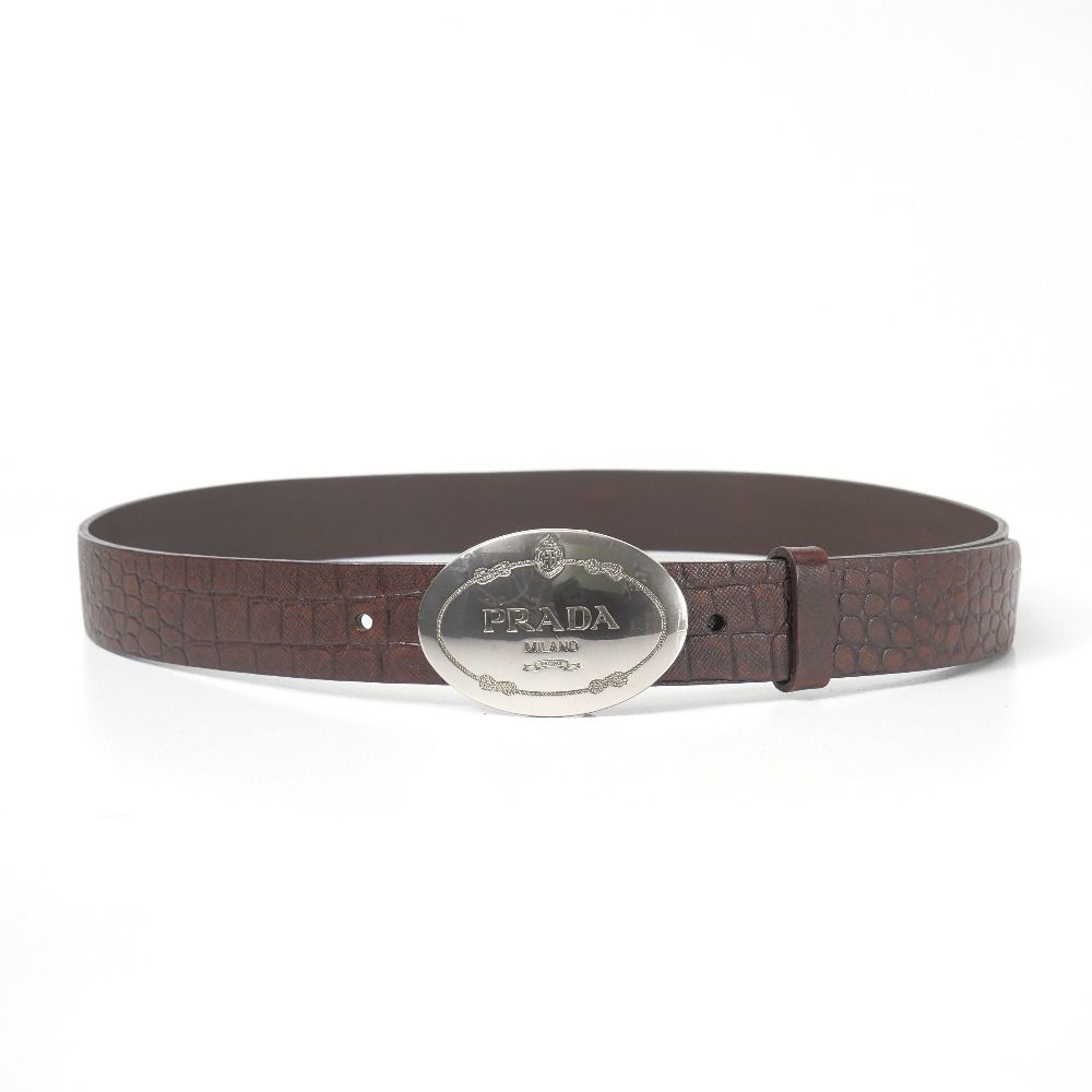 Prada Belt 90/36 Croco Embossed Leather Logo Buckle — view 2