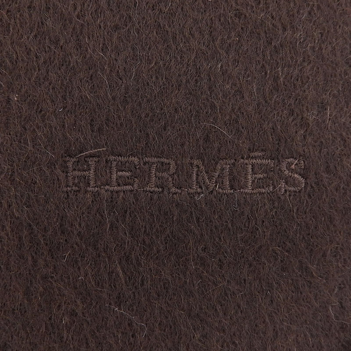 Hermes Recto Verso Cashmere 100% Logo Embroidery Scarf with Fringe Brown — view 6
