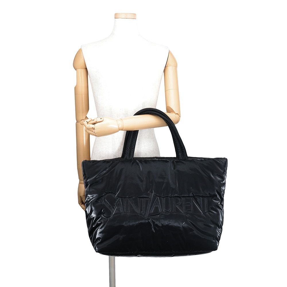Saint Laurent Paris Tote Bag Wide Puffer Logo Shopping Black — view 4