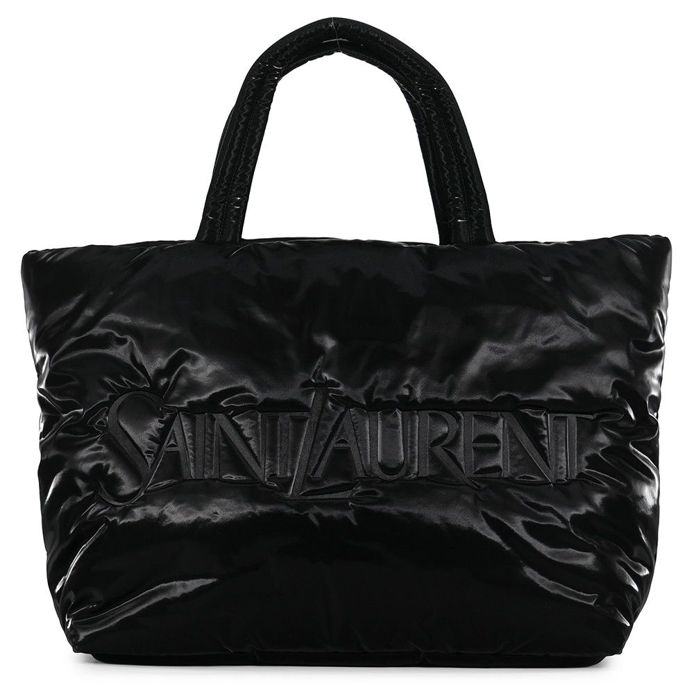 Saint Laurent Paris Tote Bag Wide Puffer Logo Shopping Black