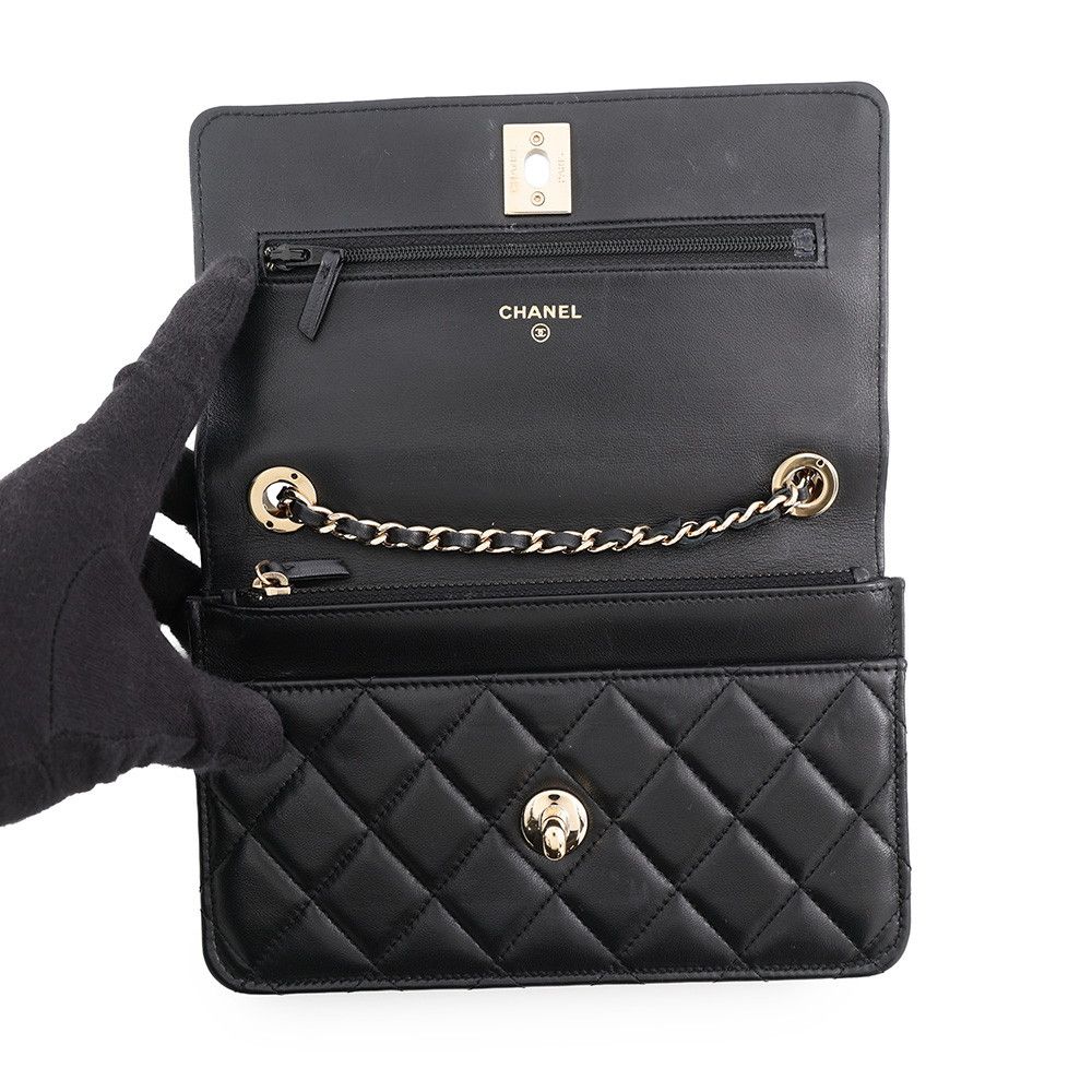 Chanel Chain Wallet Trendy CC Quilted CC Logo Lambskin Black Shoulder Bag — view 5