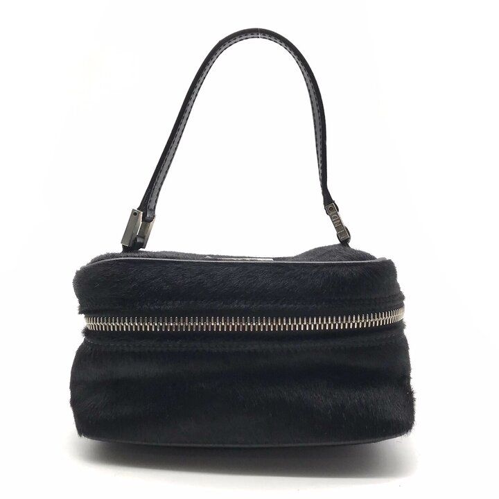 Fendi Calf Hair Mini Vanity Hand Black FF Logo Makeup Pouch — view 2