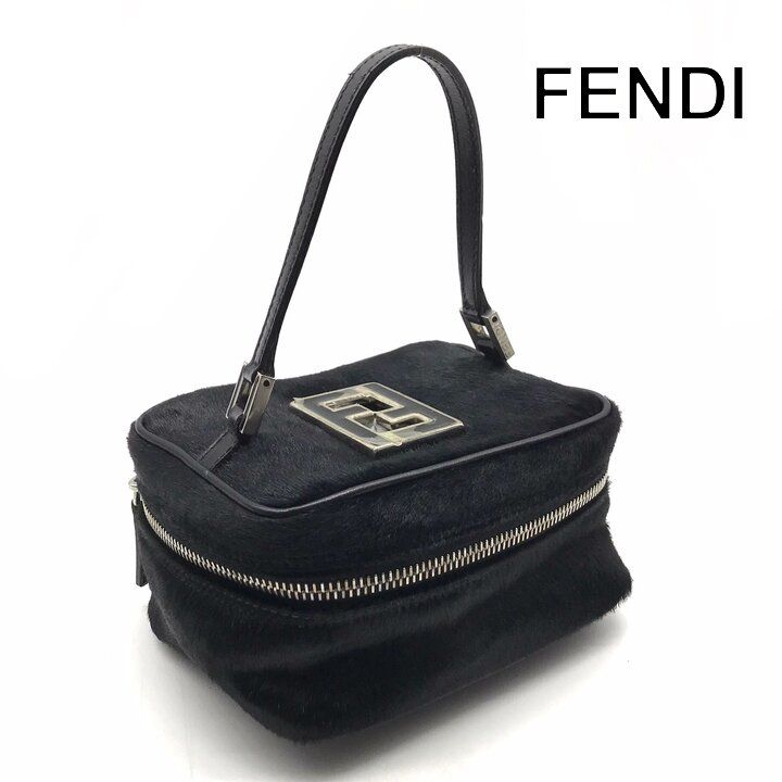 Fendi Calf Hair Mini Vanity Hand Black FF Logo Makeup Pouch