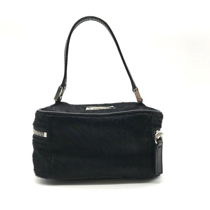 Fendi Calf Hair Mini Vanity Hand Black FF Logo Makeup Pouch — view 3