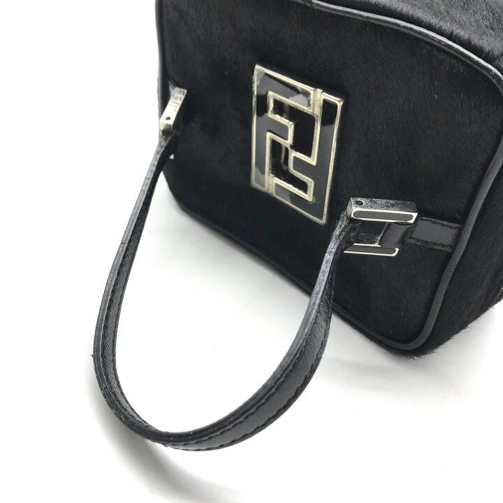 Fendi Calf Hair Mini Vanity Hand Black FF Logo Makeup Pouch — view 7