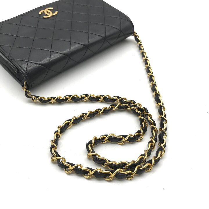 Chanel CC Logo Mini Quilted Lambskin Leather Chain Shoulder Bag Black Push Lock — view 6