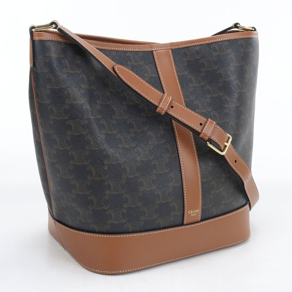 Celine Medium Bucket Triomphe Canvas Shoulder Bag Leather