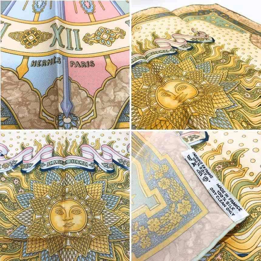 Hermes Carre 45 Gloria Soli Carpe Diem Silk Scarf Yellow Light Blue — view 3