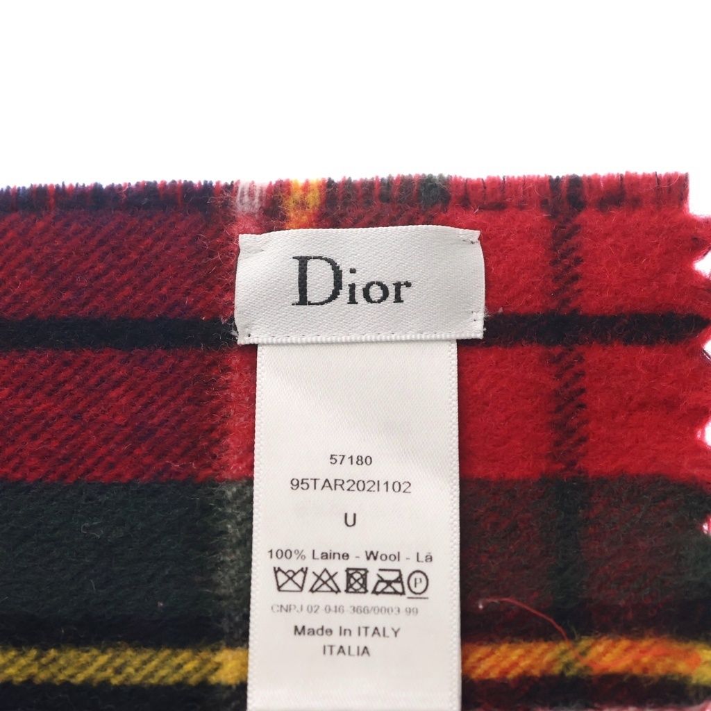 Dior Plaid Fringe Scarf Red Green Wool Shawl — view 5