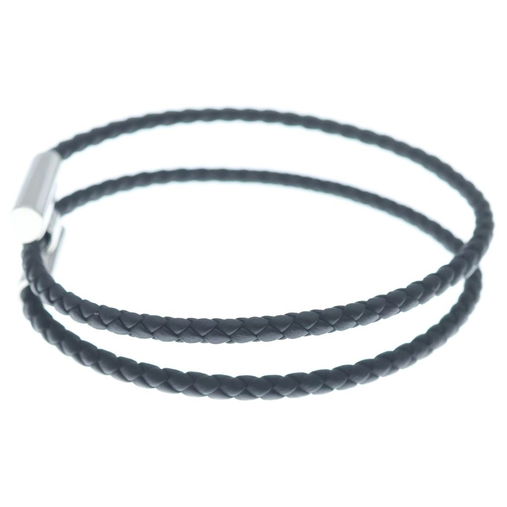 Hermes Tournis Tresse Leather Bracelet Black Silver — view 4