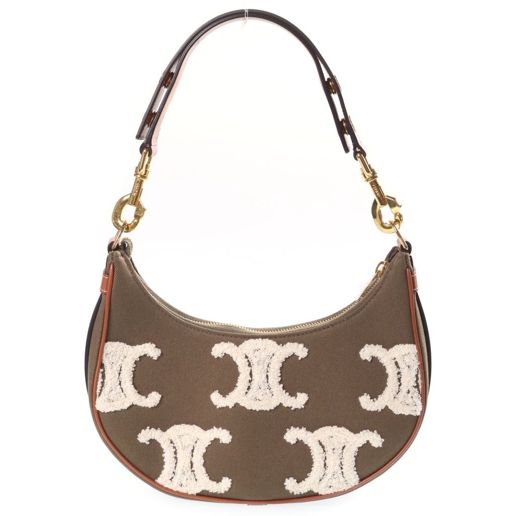 Celine Triomphe Ava Hobo Khaki Canvas Calfskin Gold — view 2