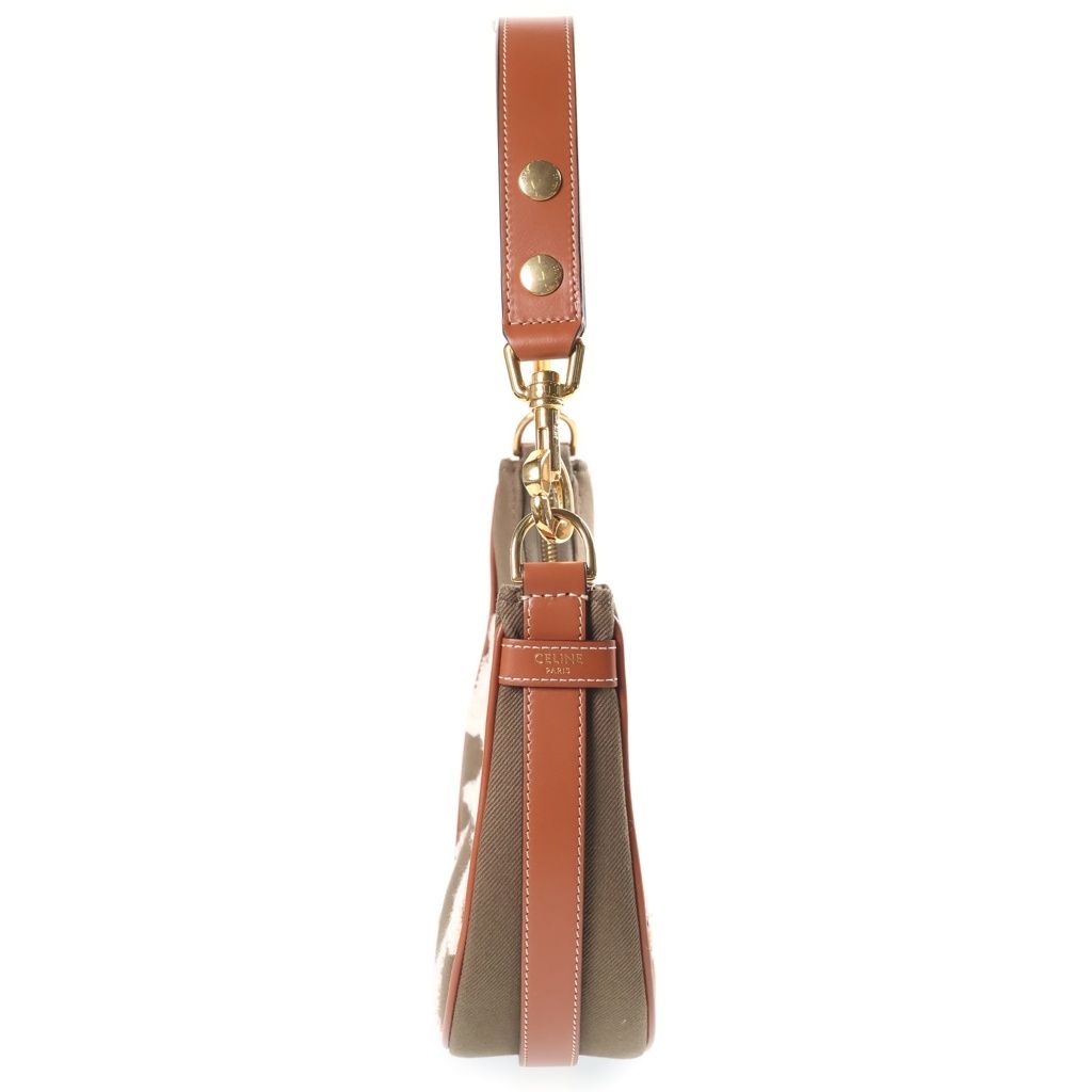 Celine Triomphe Ava Hobo Khaki Canvas Calfskin Gold — view 3