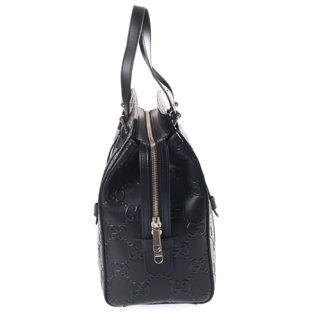 Gucci GG Embossed Leather Hand Tote Bag Silver Black — view 3