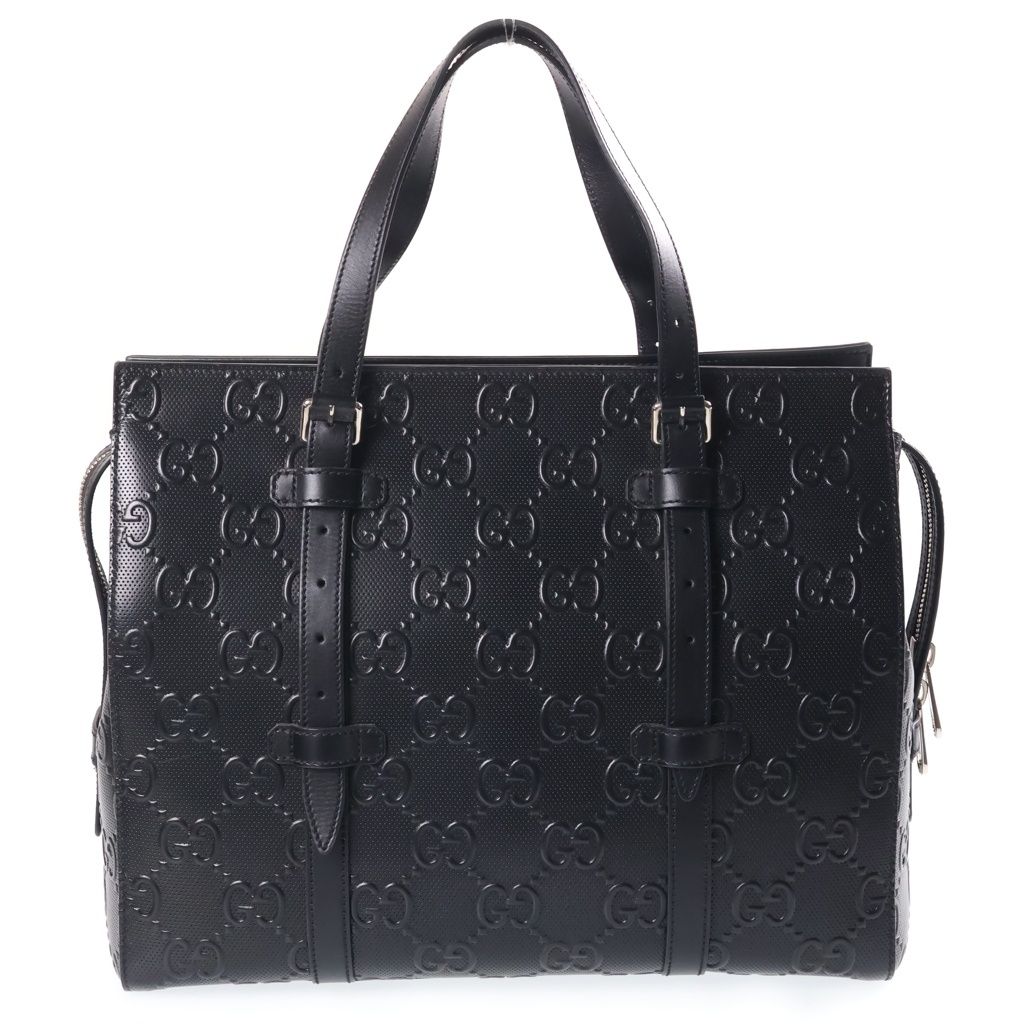 Gucci GG Embossed Leather Hand Tote Bag Silver Black — view 2