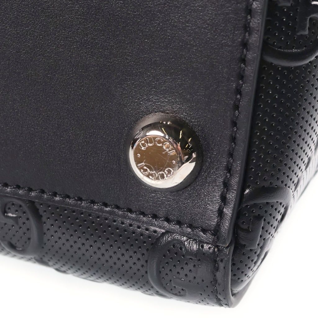 Gucci GG Embossed Leather Hand Tote Bag Silver Black — view 6