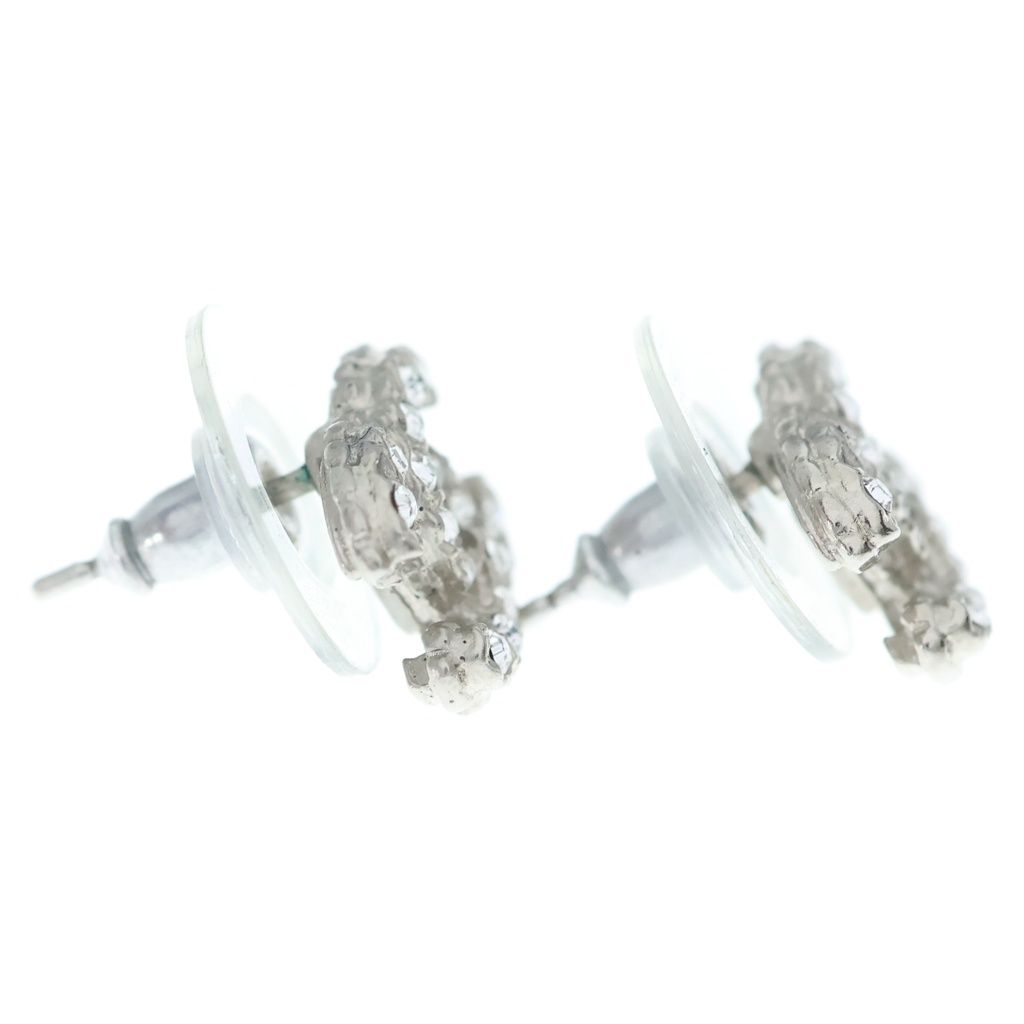 Chanel CC Logo Rhinestone Earrings Silver — view 4