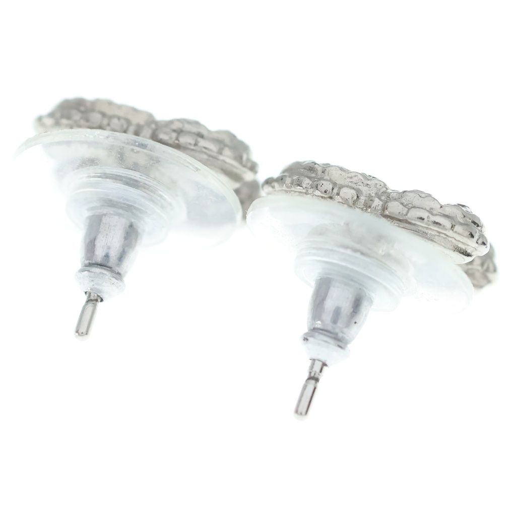 Chanel CC Logo Rhinestone Earrings Silver — view 2