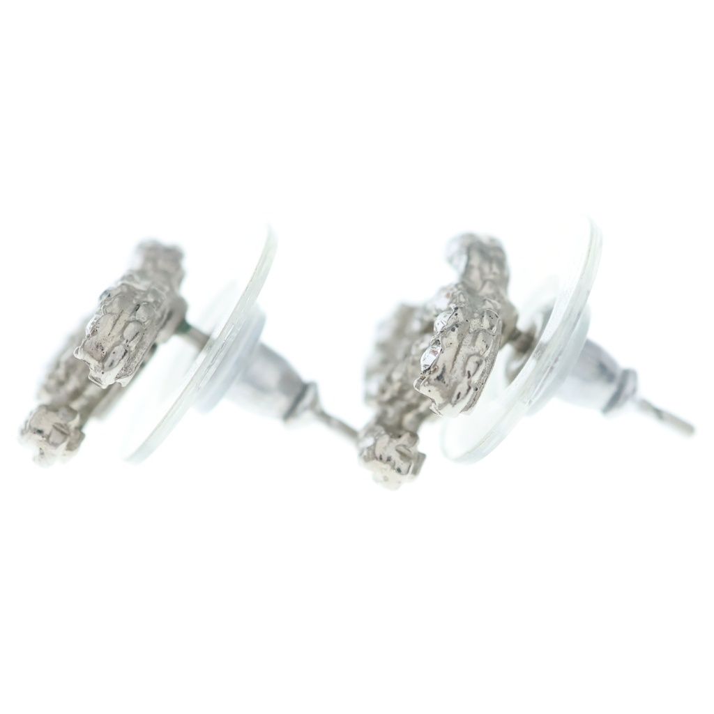 Chanel CC Logo Rhinestone Earrings Silver — view 3