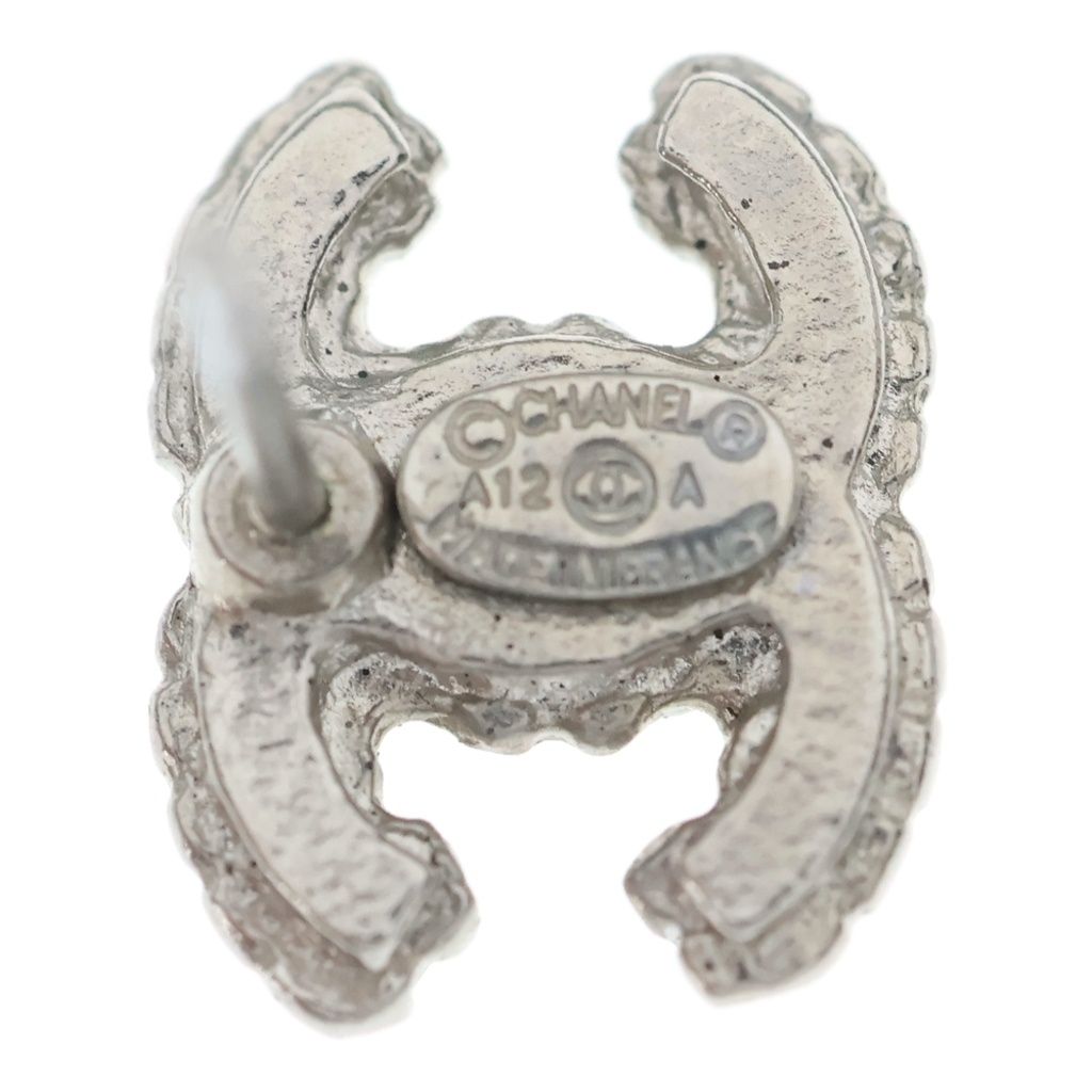 Chanel CC Logo Rhinestone Earrings Silver — view 6
