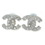 Chanel CC Logo Rhinestone Earrings Silver