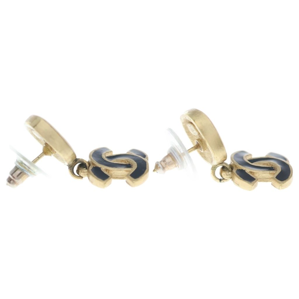 Chanel CC Logo Motif Earrings Black Gold 02A — view 4