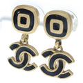 Chanel CC Logo Motif Earrings Black Gold 02A