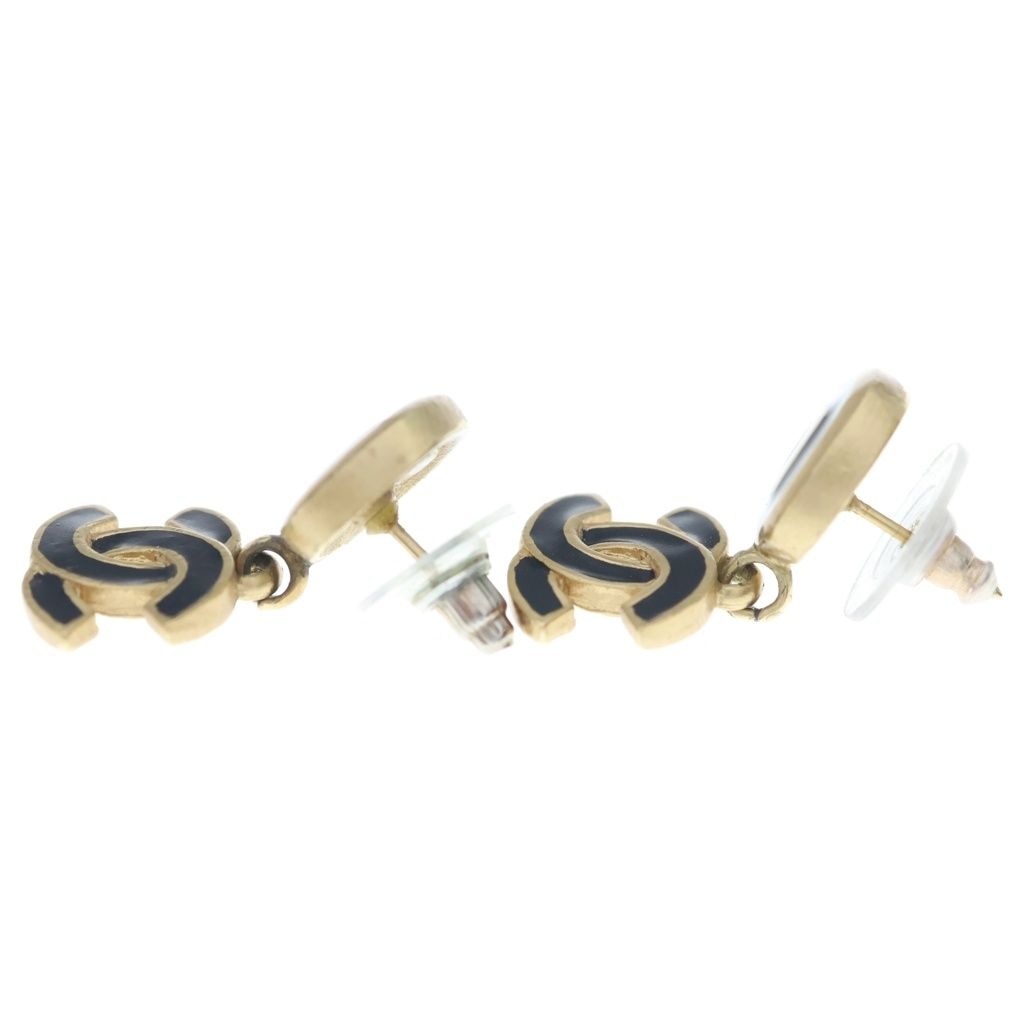 Chanel CC Logo Motif Earrings Black Gold 02A — view 3