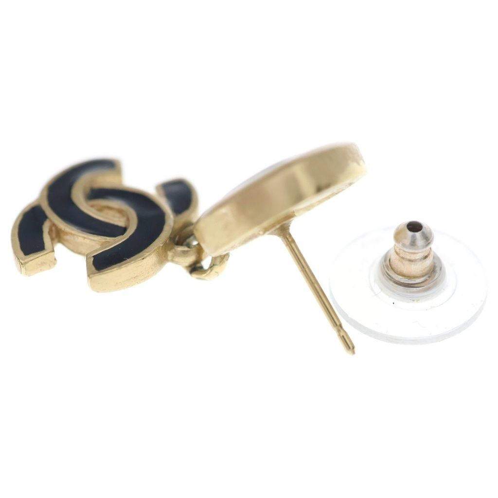 Chanel CC Logo Motif Earrings Black Gold 02A — view 5