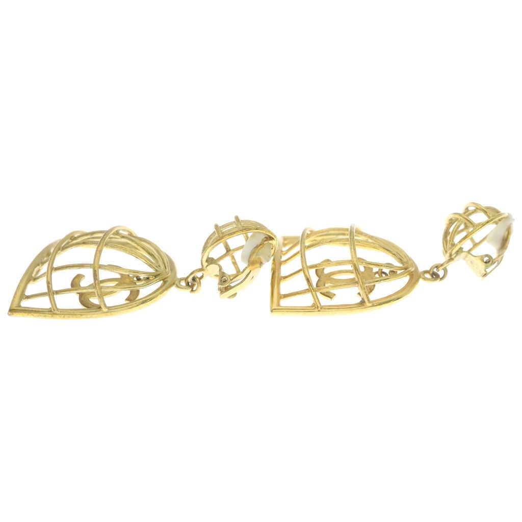 Chanel CC Logo Birdcage Motif Earrings Gold — view 3