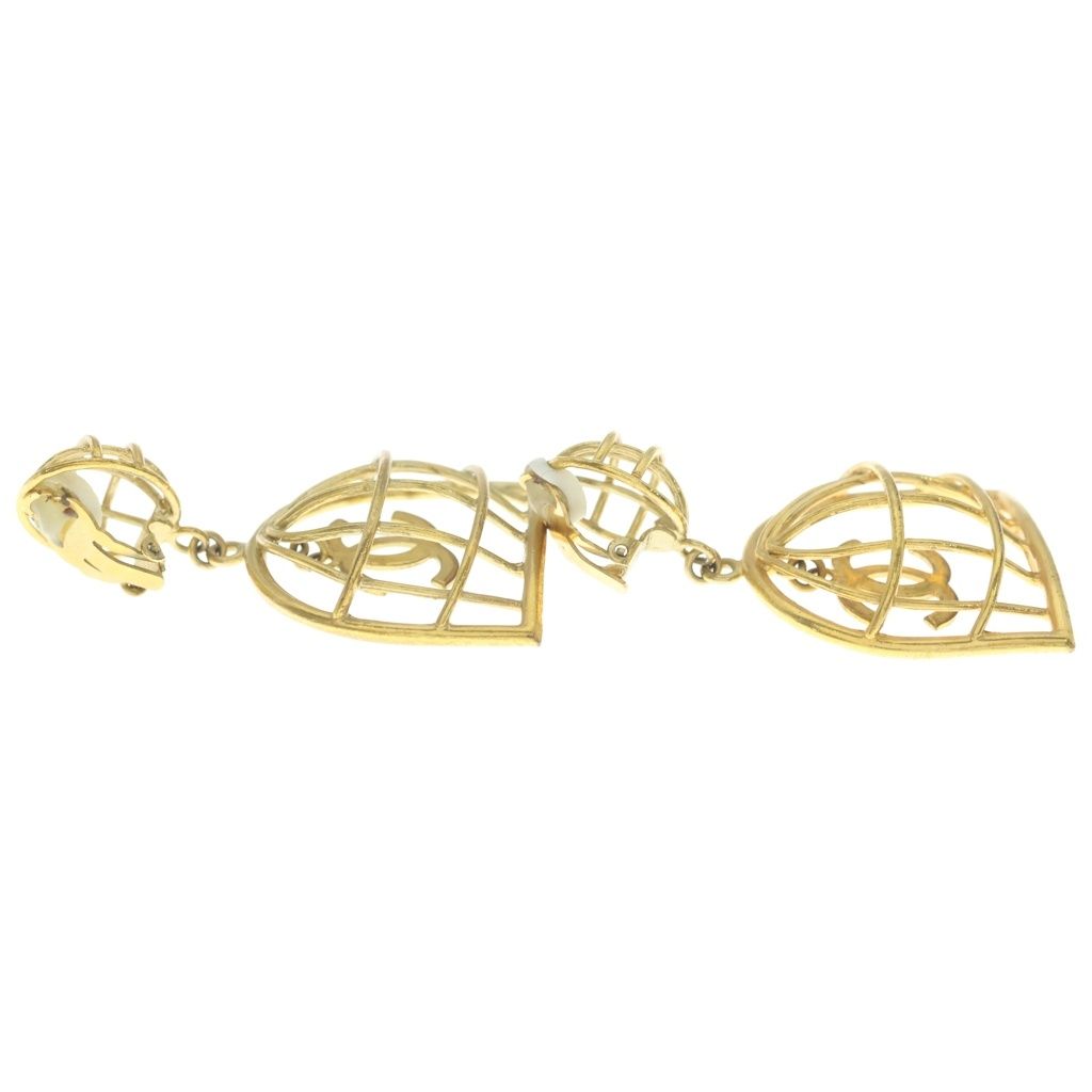Chanel CC Logo Birdcage Motif Earrings Gold — view 4