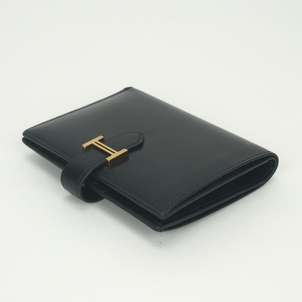 Hermes Bearn Compact Wallet Bifold Mini Box Calf Noir Black Gold — view 3