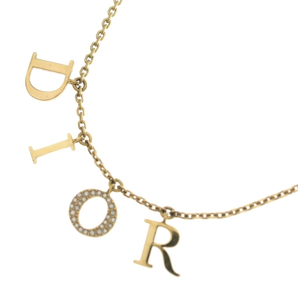 Dior Dio(r)evolution Logo Rhinestone Necklace Gold