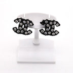 Chanel Earrings CC Logo Plastic Metal Rhinestone Silver Black — view 2