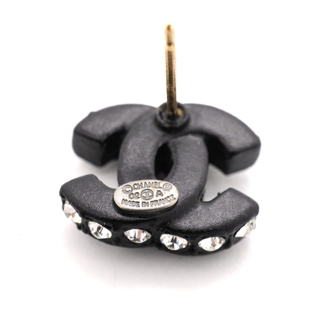 Chanel Earrings CC Logo Plastic Metal Rhinestone Silver Black — view 4