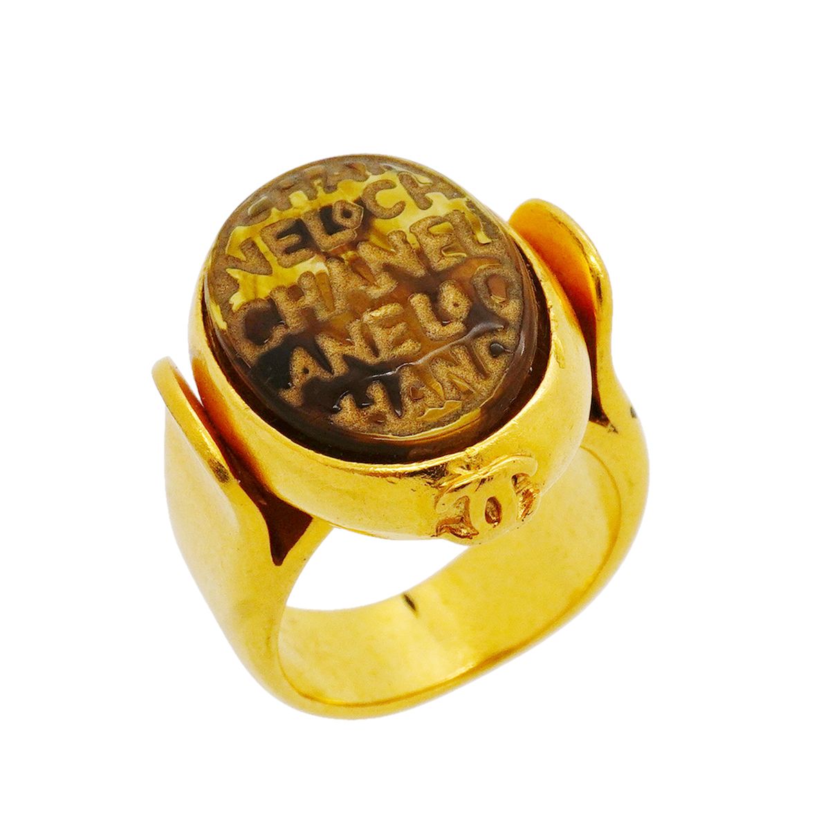 Chanel Ring Vintage CC Logo Gold Plated Gripoix