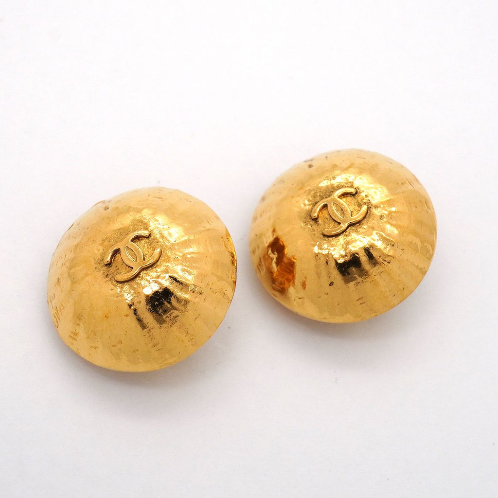 Chanel Earrings Vintage CC Logo Round Circle Gold Plated — view 2