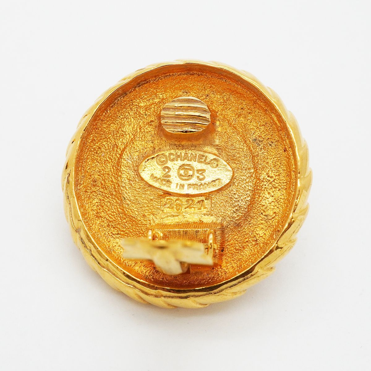 Chanel Earrings Vintage CC Logo Gold Plated Tiger's Eye Brown — view 4