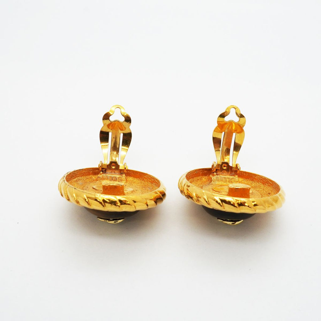 Chanel Earrings Vintage CC Logo Gold Plated Tiger's Eye Brown — view 7