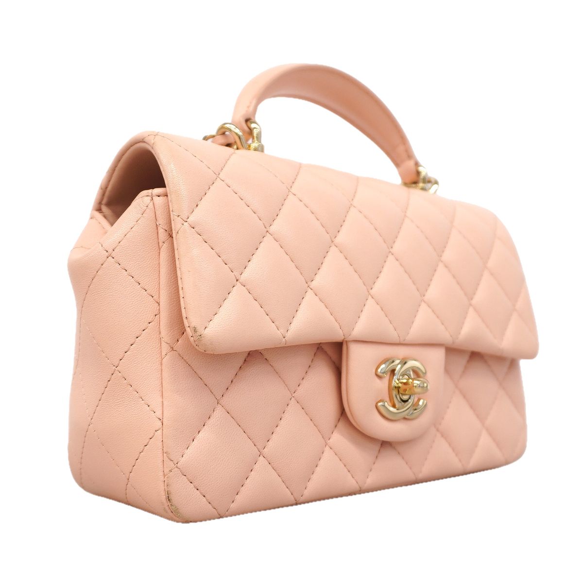 Chanel Handbag Quilted Top Handle Lambskin Pink Champagne Gold 2-Way Bag — view 2