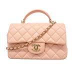 Chanel Handbag Quilted Top Handle Lambskin Pink Champagne Gold 2-Way Bag