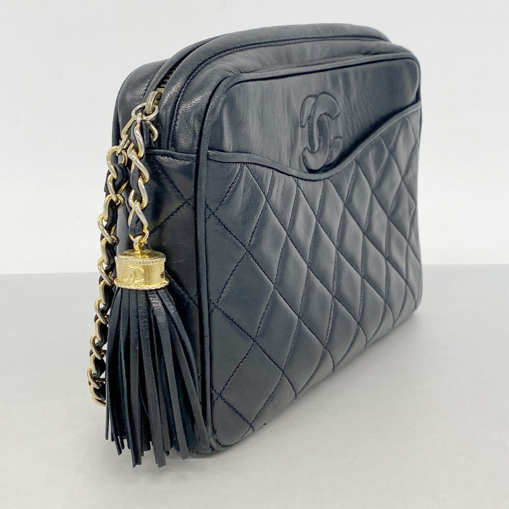 Chanel Shoulder Bag Quilted Lambskin Black Gold — view 2