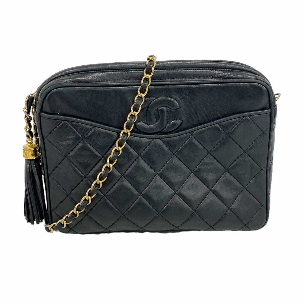 Chanel Shoulder Bag Quilted Lambskin Black Gold