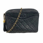 Chanel Shoulder Bag Quilted Lambskin Black Gold
