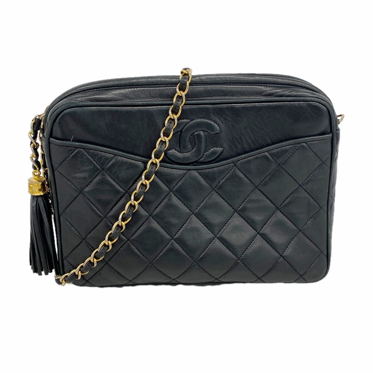 Chanel Shoulder Bag Quilted Lambskin Black Gold