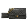 Chanel Shoulder Bag Quilted Lambskin Black Gold