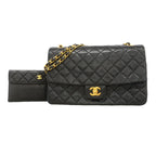 Chanel Shoulder Bag Quilted Lambskin Black Gold