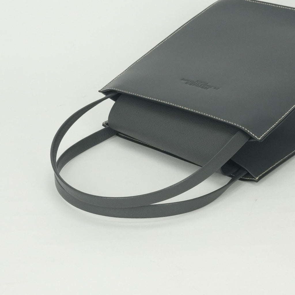 Hermes Lucy MM Tote Box Calf Chevre Graphite Gray Gold Handbag Mysore — view 4