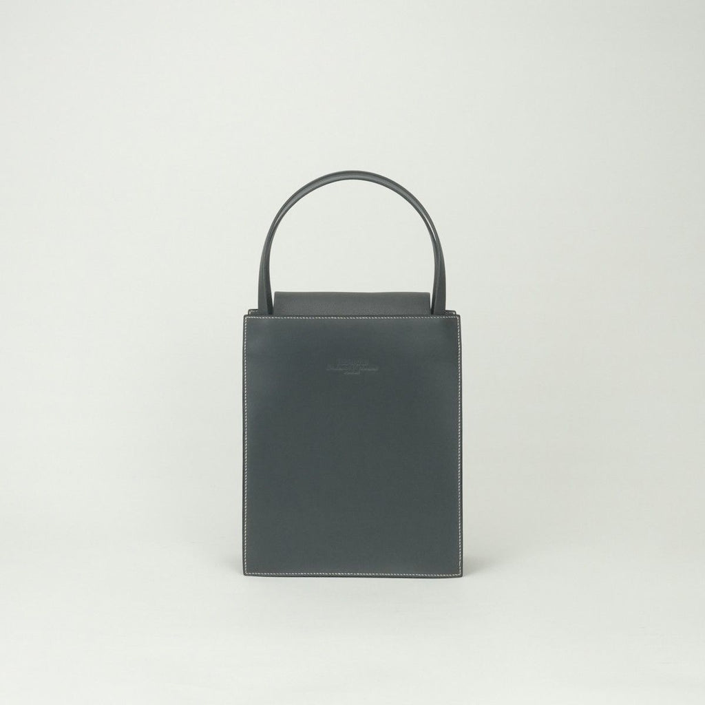 Hermes Lucy MM Tote Box Calf Chevre Graphite Gray Gold Handbag Mysore
