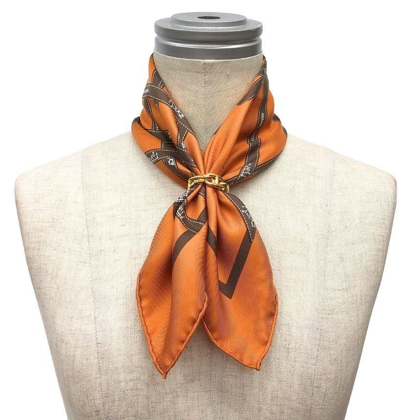 Hermes Carre 45 Scarf Bolduc Au Ribbon Pattern Orange Silk — view 2